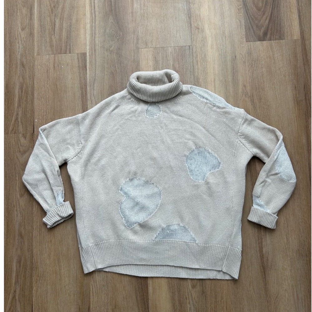 Collection Privée? Distressed wool cashmere cotton cream‎ turtleneck sweater 40